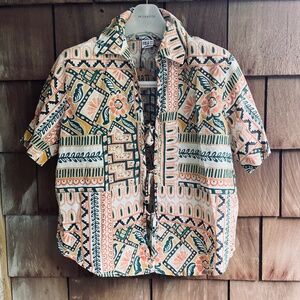 Bila•77 Sz S Thin Delicate Oversized Shirt in Boho Style Tie Fastener Patchwork